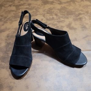 Clarks Artisan Black Open Toe Heel Shoes